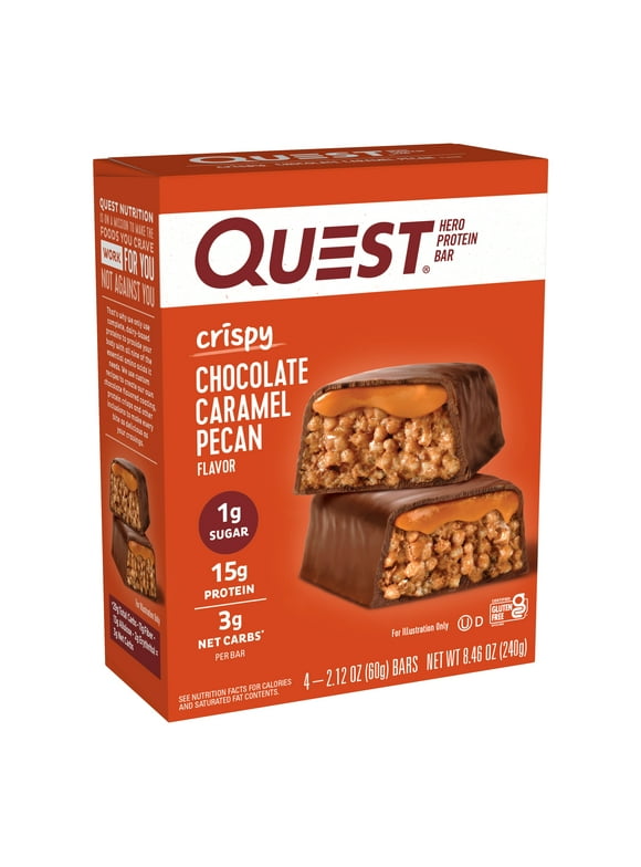 Quest Hero Protein Bars, Low Carb, Keto Friendly, Chocolate Caramel Pecan, 4 Ct