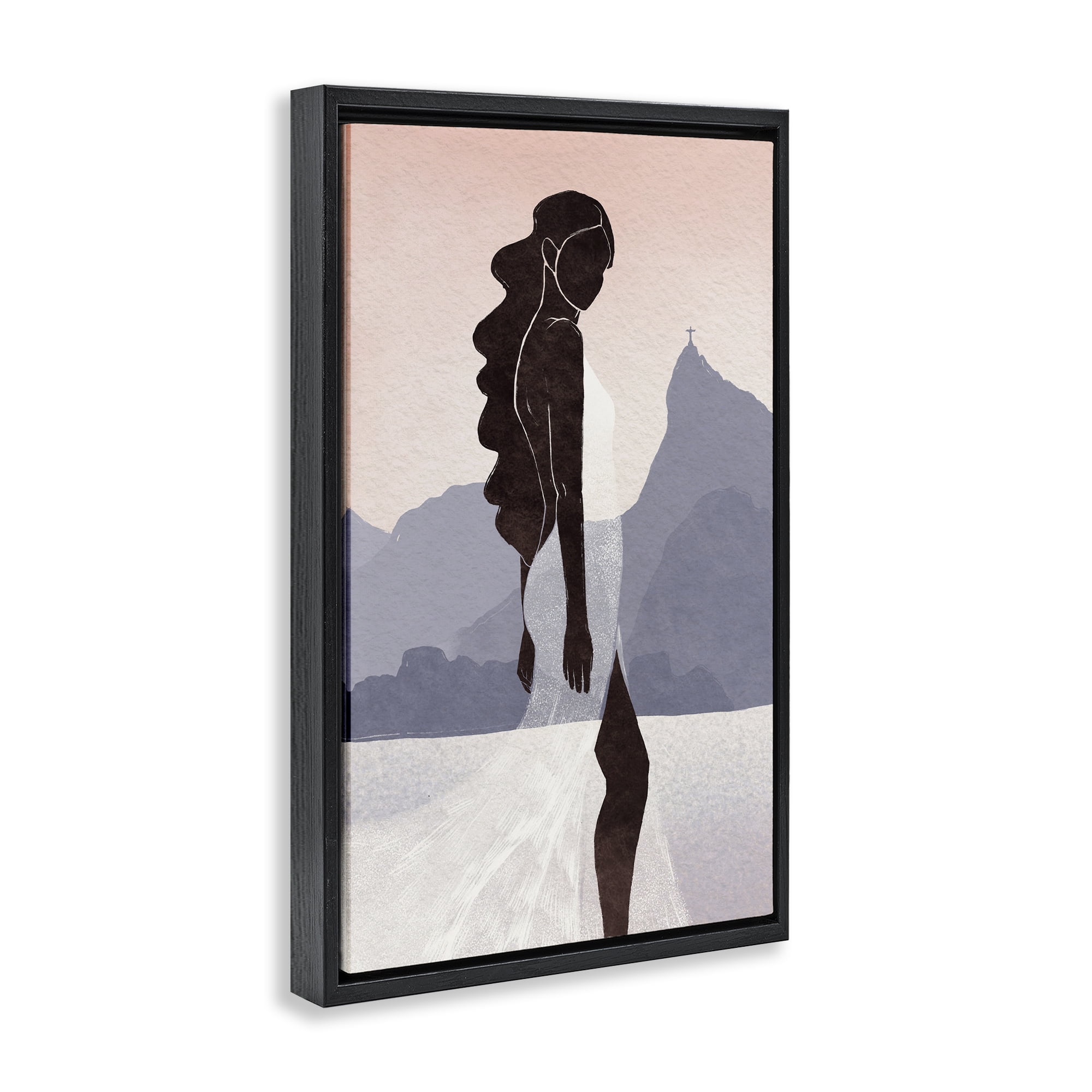 Stupell Industries Garota Silhouette Portrait Black Framed Floater Canvas Wall Art, design by Yuyu Pont