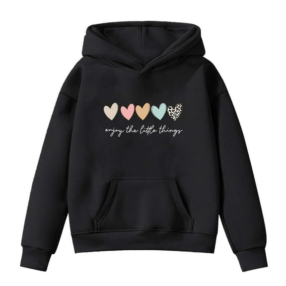 SonxaHe Toddler Girl' Hooded Sweatshirt Long Sleeve Letter Print Loose Warm Lined Soft Comfy Hoodie Black,Sized 3-4