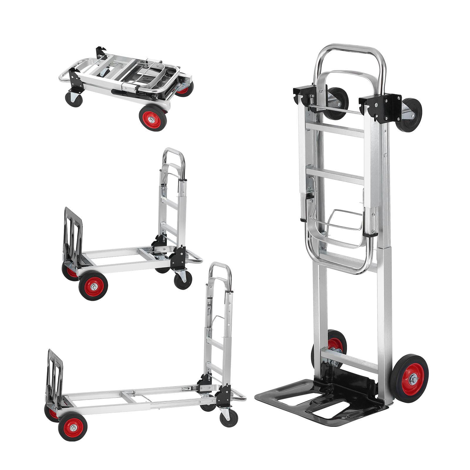 2 in 1 Aluminum Folding Hand Truck 400 lbs Capacity Heavy Duty Industrial Collapsible Dolly Cart with Rubber Wheels for Warehouse Supermarket Transport
