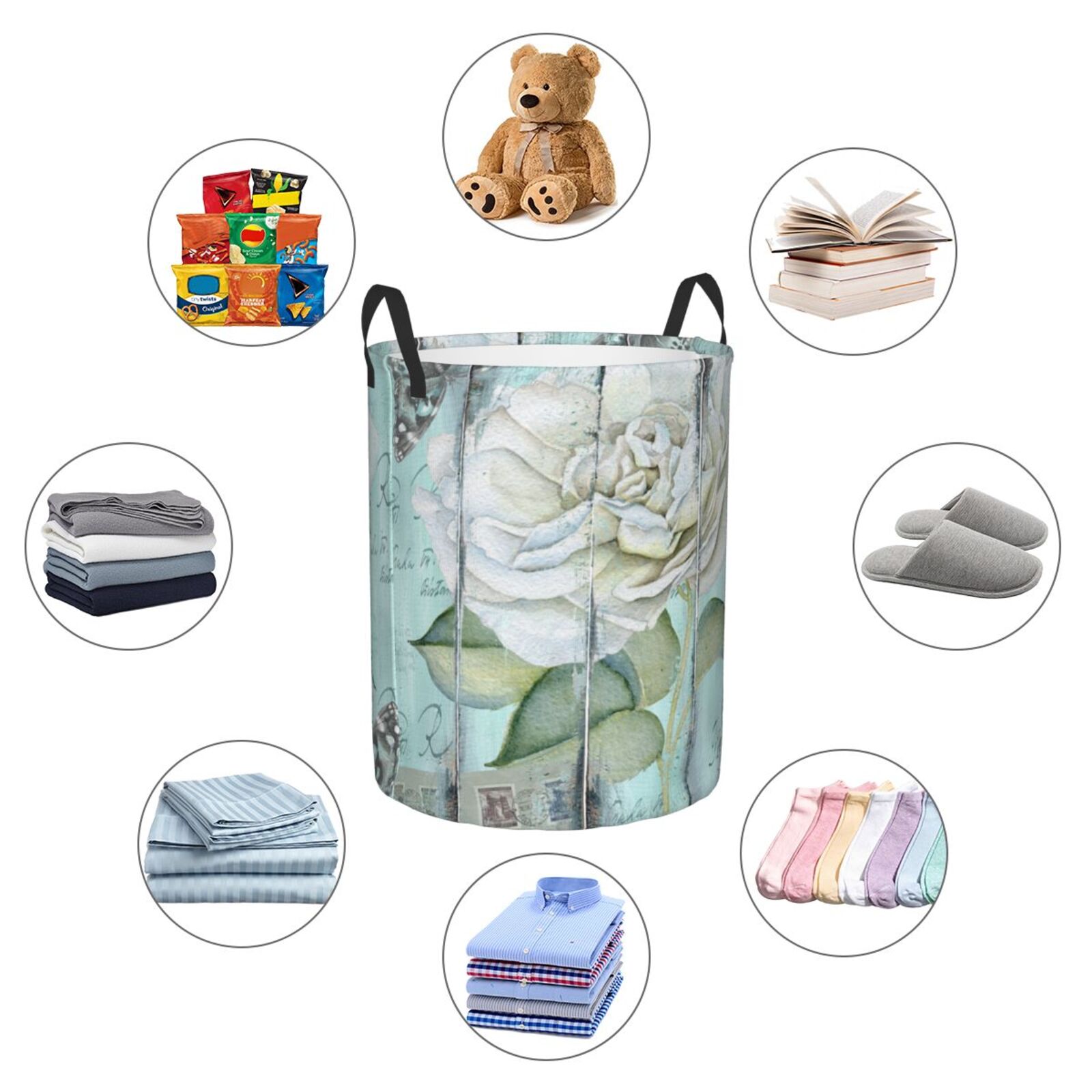 Large Laundry Basket with Handles - Vintage Rose1 Kids Baby Dirty Clothes Laundry Hamper for Bedroom Aesthetic