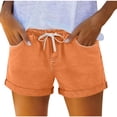 thumbnail image 3 of YHAJDS High Waisted Shorts Women Solid Color Tencel Linen Straight Leg Folded Hem With Pockets Weekend Wear, 3 of 8