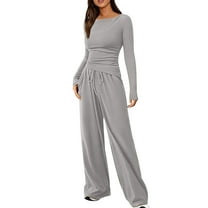 XuJwPNcy Women's 2 Piece Lounge Sets Long Sleeve Top Wide Leg Sweatpants Casual Outfits Tracksuit Outfits