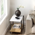 thumbnail image 3 of Joyyskill 2 Tier End Table Faux Marble Top, Rectangular Side Table with Metal Frame Bedside Nightstand with Open Storage Shelves for Small Space, Natural Oak, 3 of 6