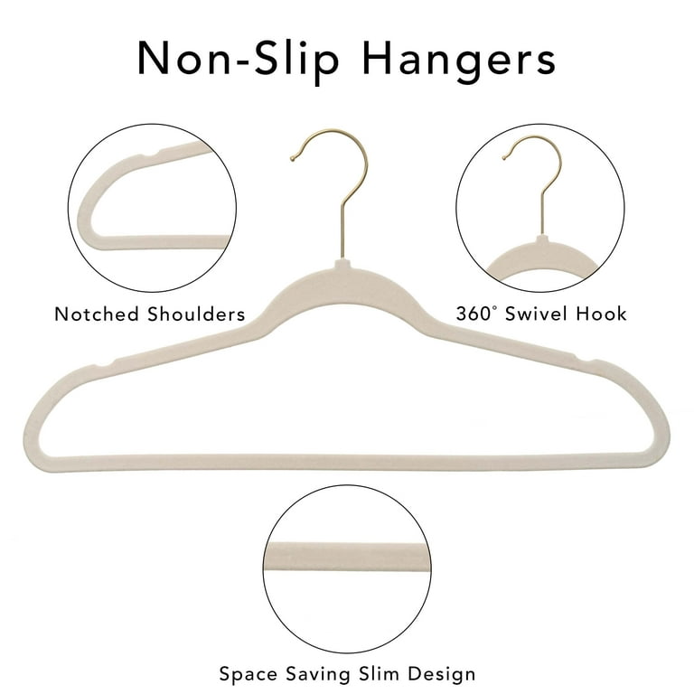 Better Homes & Gardens Non-Slip Velvet Clothes Hangers, 100 Pack, Beige