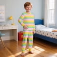thumbnail image 2 of JAJAHO Boys Girls 2 Piece Outfits Home Clothes Sets Stripe Long Sleeve Top And Ankle-Tied Pants For Kids 2-10 Years Casual Playwear Cozy Outfit, 2 of 3
