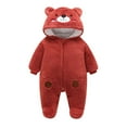 thumbnail image 2 of Baby Onesies Girl Newborn Bear Fleece Snowsuit Hooded Winter Jumpsuit Baby Bodysuit Red 3-6 Months, 2 of 9