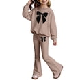 thumbnail image 3 of WOYY Outfits for Girls Bow Crew Neck Pullover Sweatshirt Flared Pants Set Casual Sweatsuit Kids Clothing Sets, Sizes 3-10, 3 of 3