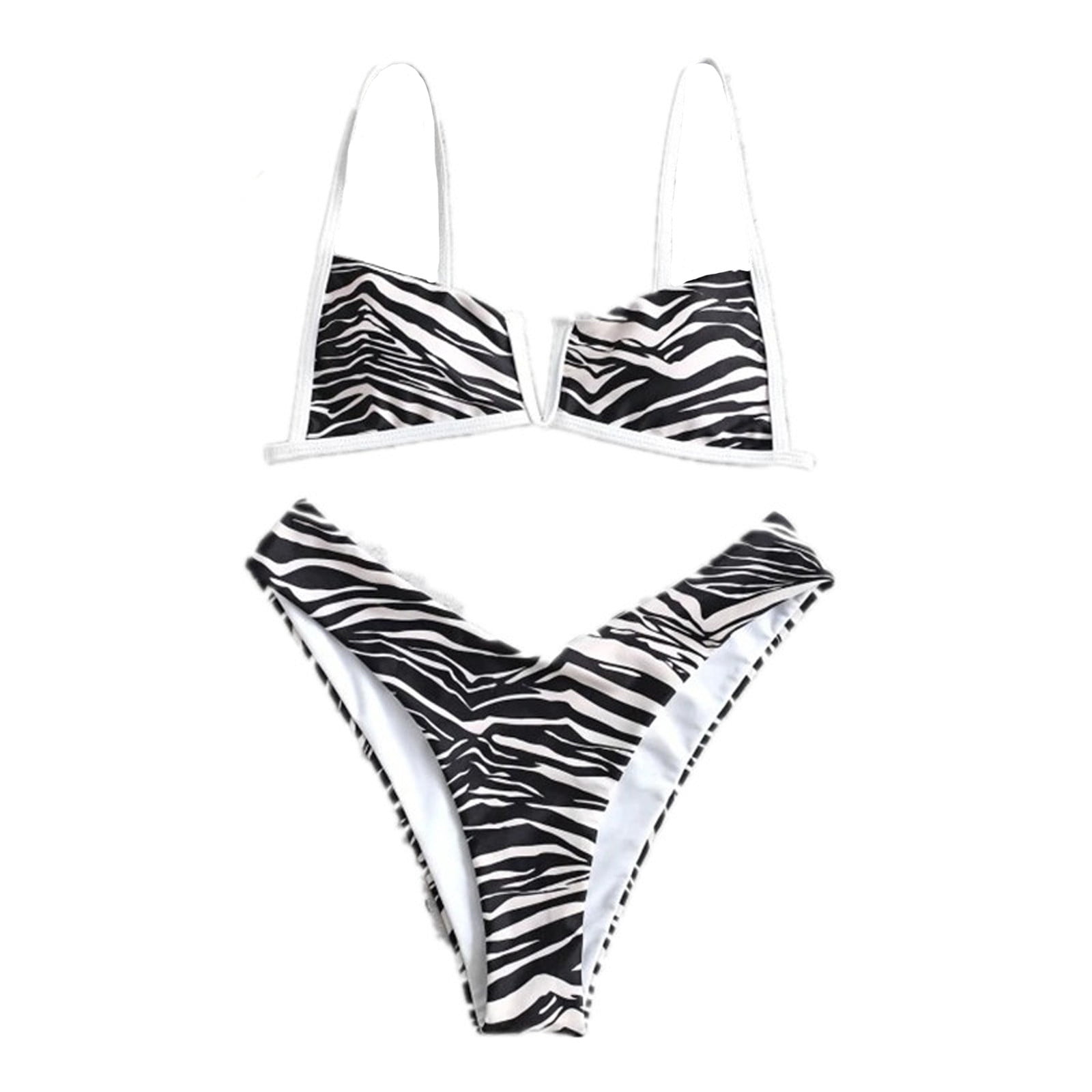 RPVATI Thong Zebra Print V-Wired Black Bikini Sets for Women Sexy ...