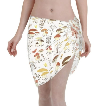 Ocsxa Mushrooms And Butterflies Print Sarong Coverups For Women Bathing Suit Wrap Swimsuit Skirt Beach Bikini Cover Up Swimwear
