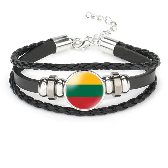 Uijokdef Bracelet for Women Men Black Leather Bracelet ,European Flags