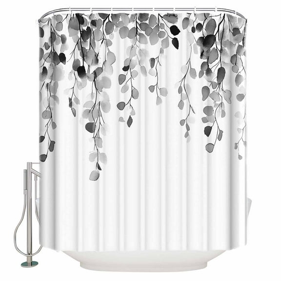 Extra Long Shower Curtain 72x96 Inch, Grey Eucalyptus Leaves Shower Curtain Waterproof Bathroom Decor Summer Botanical Farmhouse Fabric Bath Curtain Set Accessories with Hooks