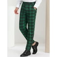 thumbnail image 2 of Pantalones de vestir a cuadros para hombre Pantalones de negocios con frente plano Pantalones de traje a cuadros Verde S, 2 of 6