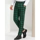 thumbnail image 2 of Pantalones de vestir a cuadros para hombre Pantalones de negocios con frente plano Pantalones de traje a cuadros Verde S, 2 of 6
