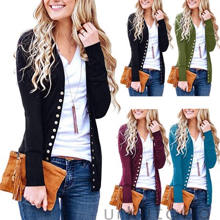 - Women Cotton Knitted Long Sleeve Open Front Cardigan Sweater Button Down Outwear Coat