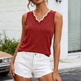 thumbnail image 6 of Hesxuno Women Casual Lounge Tank Tops Slim Fit Knitting Cotton Sleeveless Tops Scalloped V-Neck Tanks Comfortable Daily Wear Summer Tee Tank Wine, 6 of 7