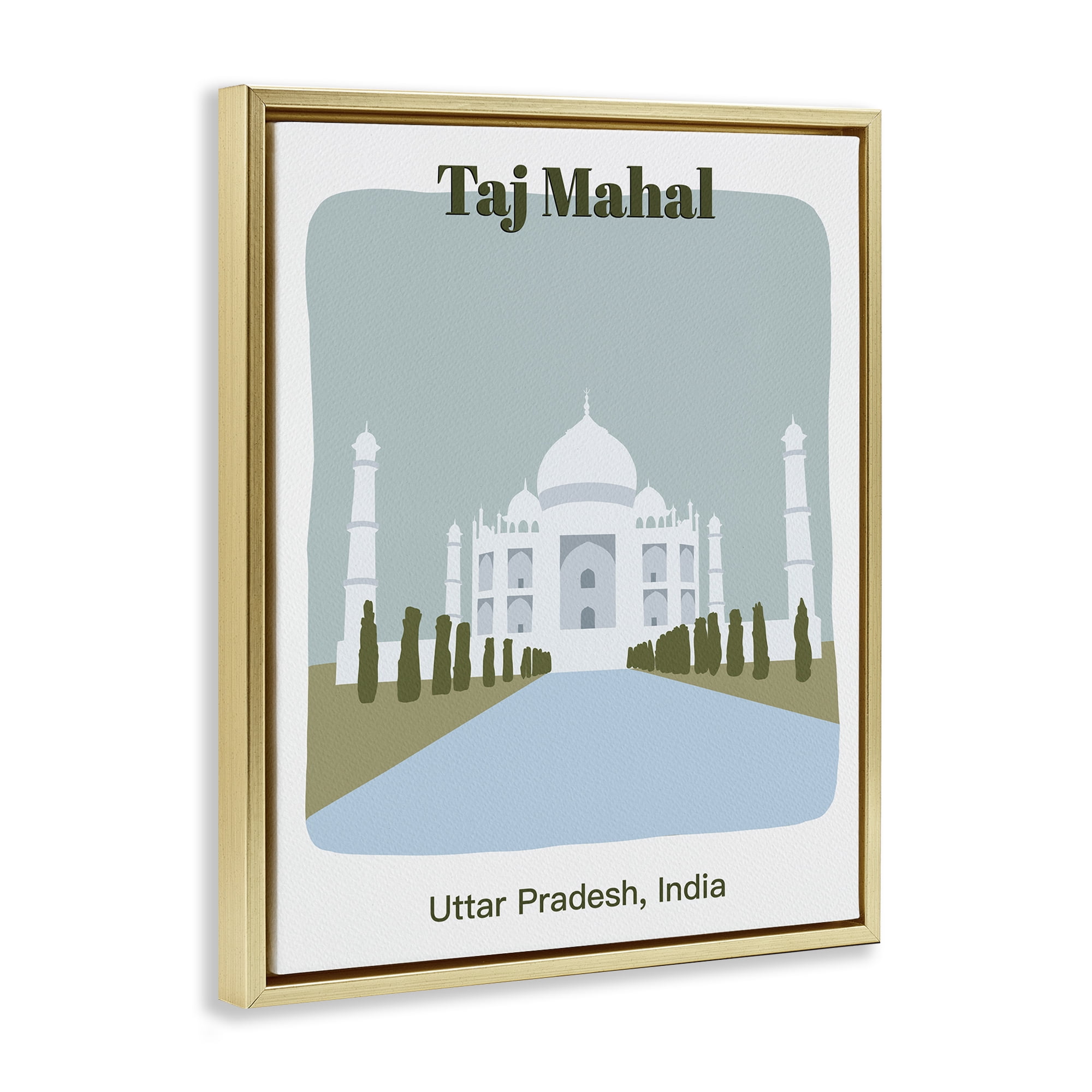 Stupell Industries Taj Mahal Architecture Town & City Painting Gold Floater Framed Art Print Wall Art, 17 x 21