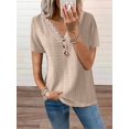 thumbnail image 4 of Camiseta holgada informal de encaje con cuello en V para mujer, camisetas de manga corta con botones de empalme, camisetas de estilo dulce para mujer, Tops elegantes de viaje 5XL 2023, 4 of 4