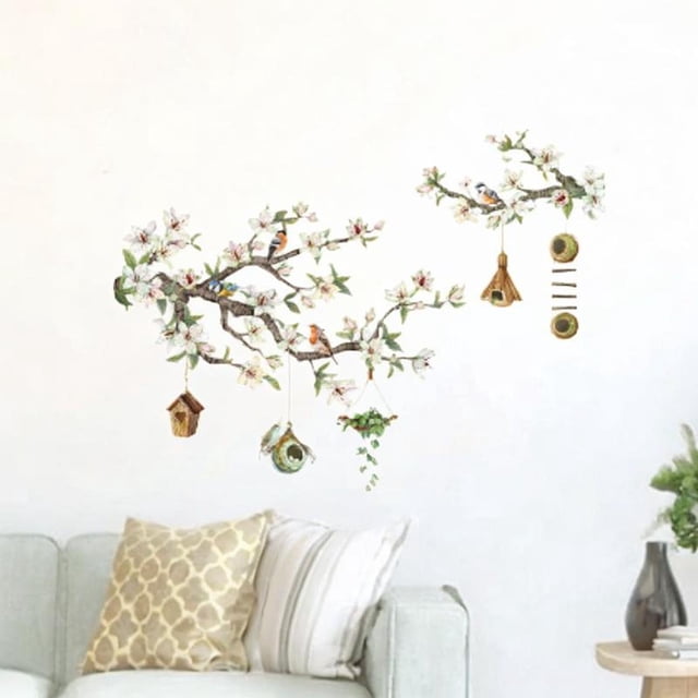 Ventana de calcomanía de pared Pájaros adhesivos Ramas de flores DIY PVC Pegatina de pared Decoración para sala de estar Hogar TV Fondo de fondo