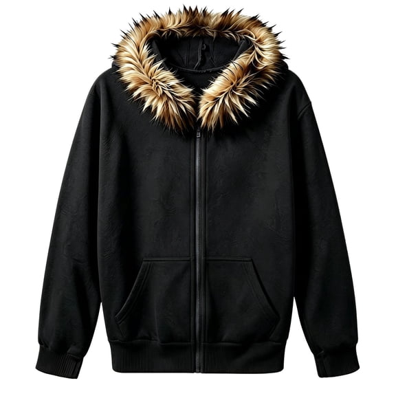 Girls Oversized Faux Fur Trim Zip-Up Hoodie, Soft Fleece Lined Warm Sweatshirt with Pockets Fall Winter Casual Outerwear by Fnhpitd Black 100