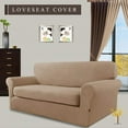 thumbnail image 2 of Easy-Going 2 Pieces Microfiber Stretch Sofa Slipcover Spandex Soft Sofa Couch Cover, Loveseat, Camel, 2 of 7