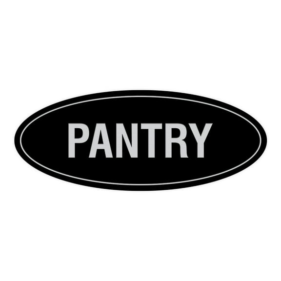 Signs ByLITA Oval Pantry Sign (Black / Silver) - Medium 2.75x7"
