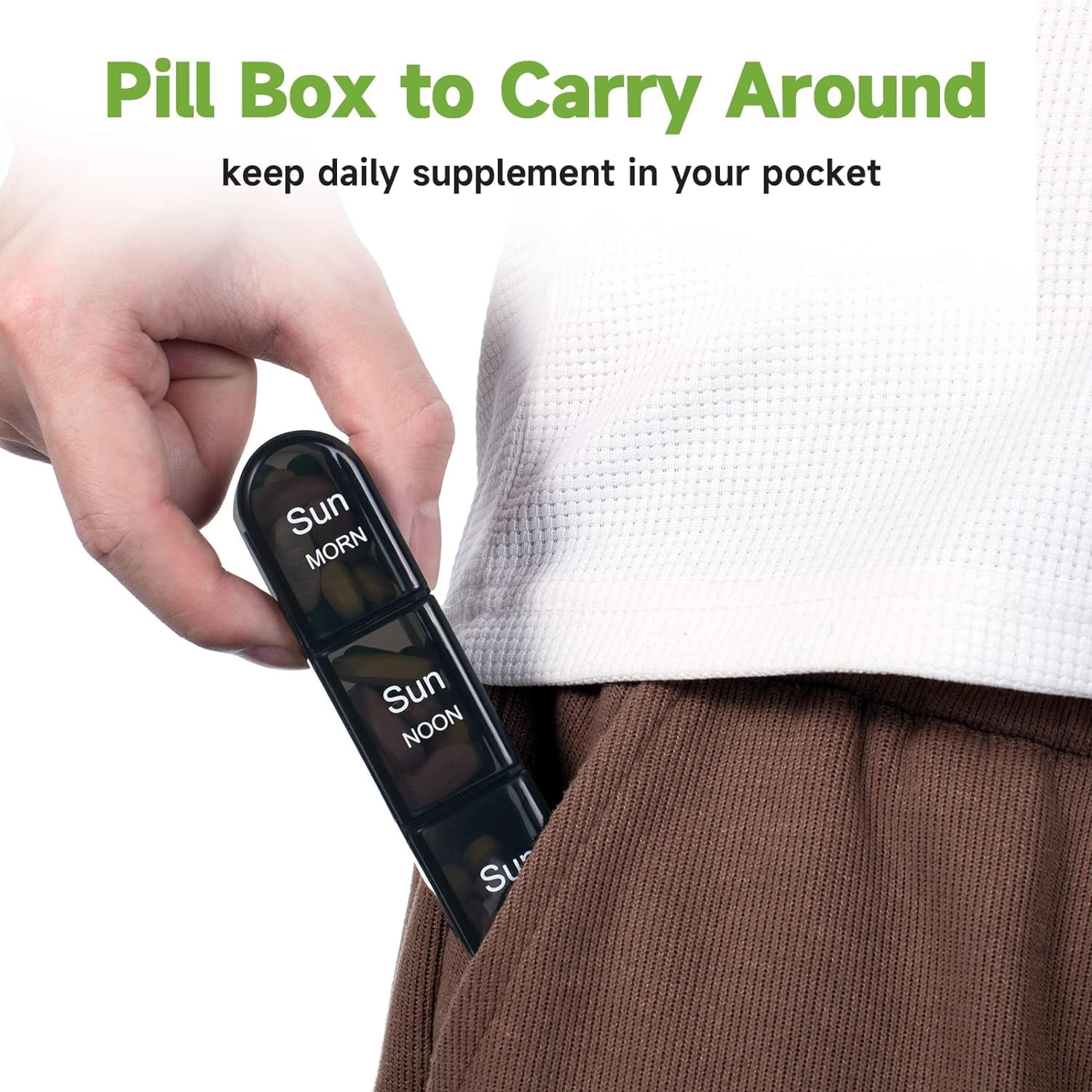 Pill Organizer 3X a Day, Weekly Pill Box 7 Day, Travel Pill Case with Large Containers, Light-Proof Pill Case for Vitamins, Medication, Supplements and Fish Oils (Black)