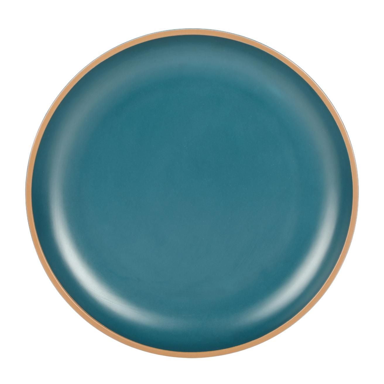 Gibson Home Rockabye 12 Piece Double Bowl Melamine Dinnerware Set, Matte Teal