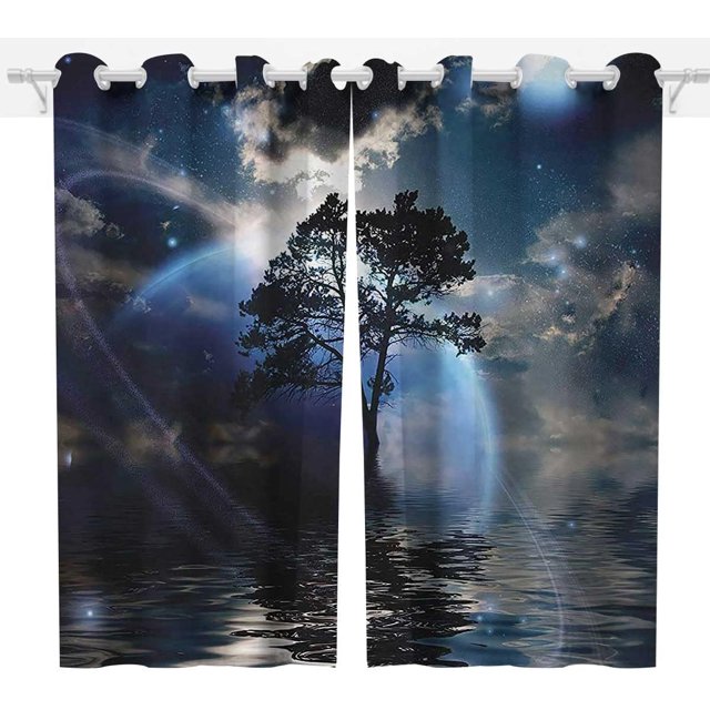 Fantasy House Decor Collection Patio Door Curtain 2 Panels Navy Drapes Short Heavy Weight (W) 63 X (H) 80 Inches