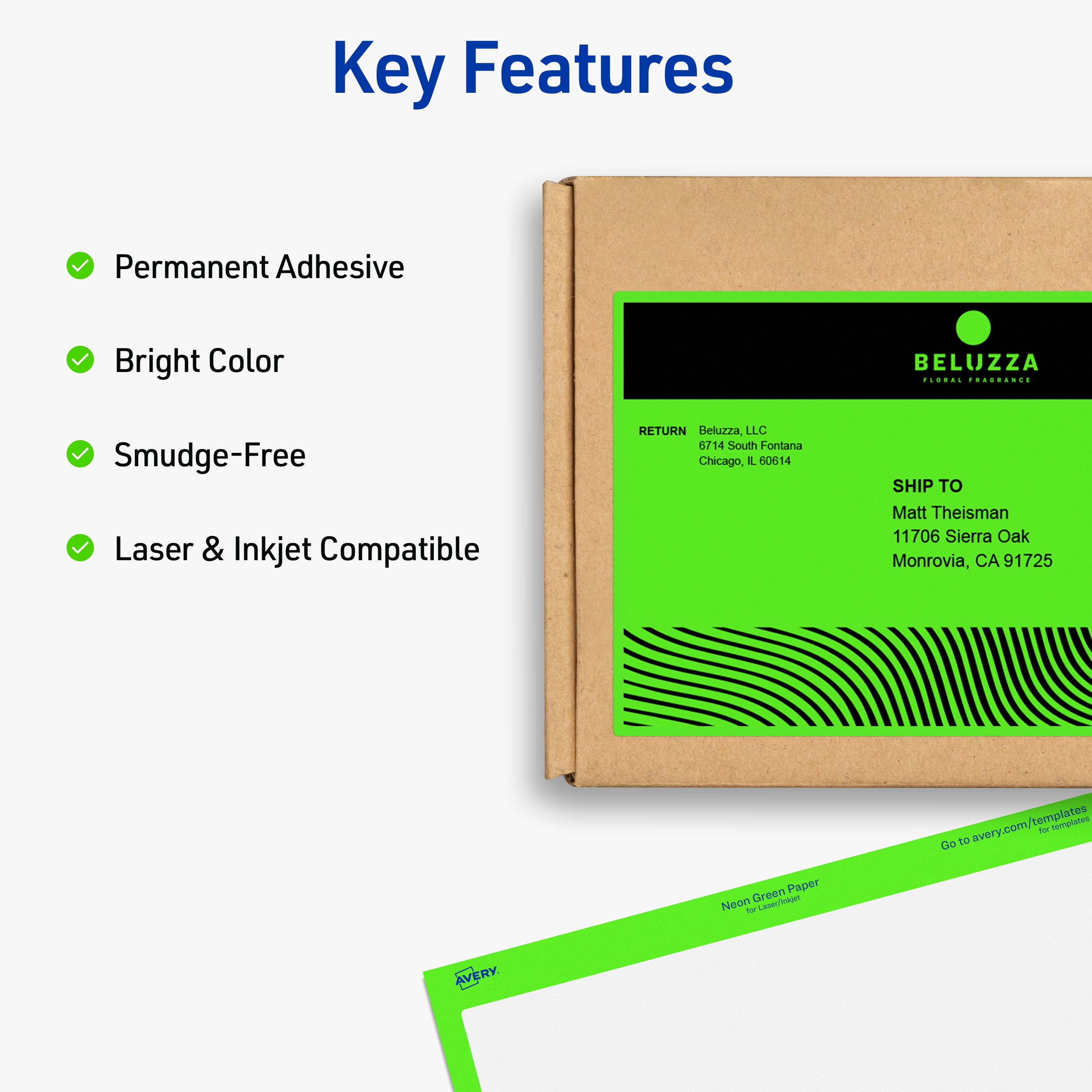 Avery Shipping Labels, 5.5" x 8.5", Neon Green, 200 Total (5952)