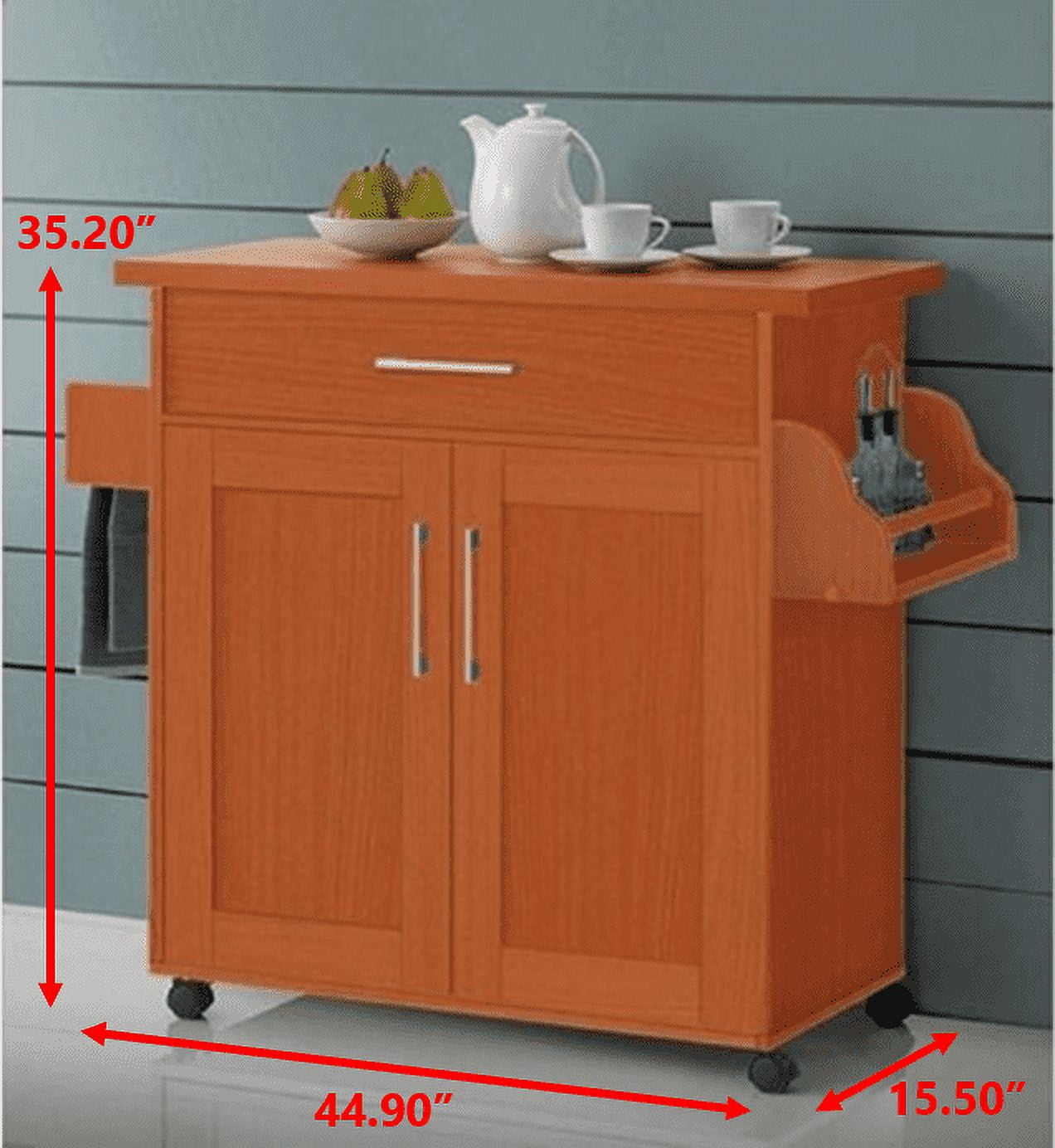 Hodedah Kitchen Cart with Spice Rack plus Towel Holder, Cherry