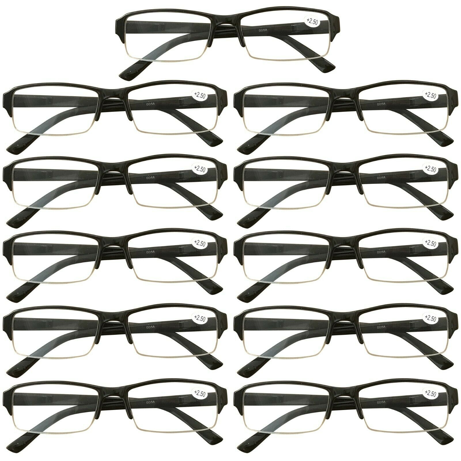 11 Packs Mens Womens Rectangle Half Frame Blue Light Blocking Reading Glasses Spring Hinge Readers +2.00