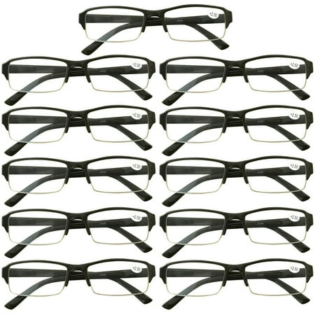 11 Packs Mens Womens Rectangle Half Frame Blue Light Blocking Reading Glasses Spring Hinge Readers +1.75