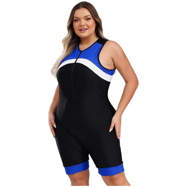 Miaeowve Womens One Piece Rash Guard Sleeveless Plus Size Zipper Swimsuit Athletic Boyleg Bathing Suit for Surfing Royal Blue 4XL