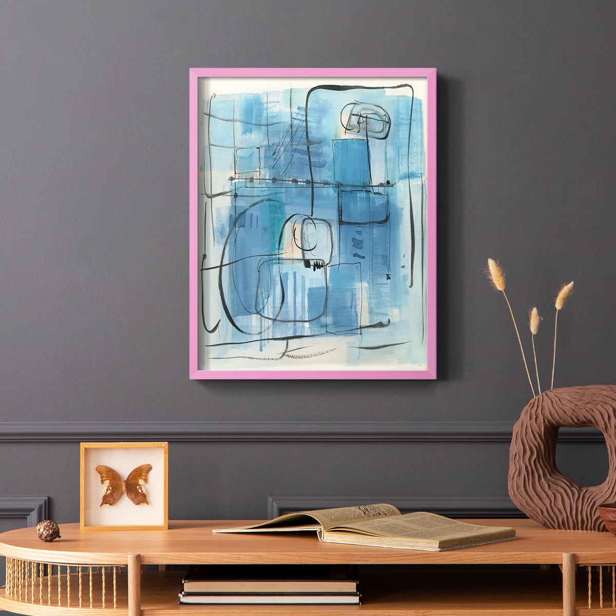 Amalfi Holiday Framed Print in Pink Solid Wood Framed Print No Nail Hanging