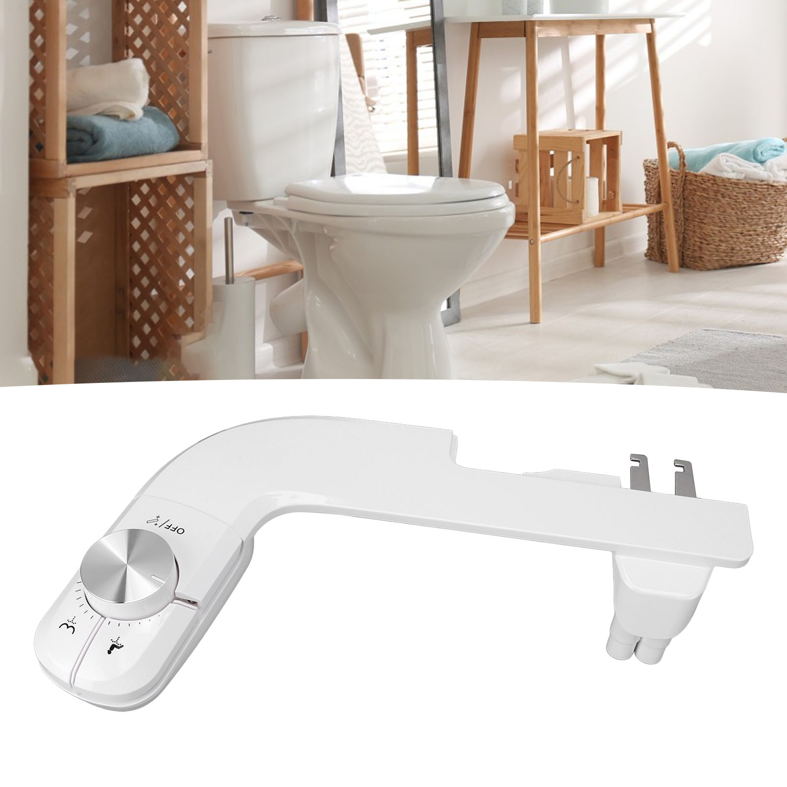 YAHHU Ultra Slim Bidet Attachment for Toilet Dual Nozzle Water Sprayer Easy Installation Non-Electric Bidet Toilet Seat Attachment 14.5 inches / 37 cm