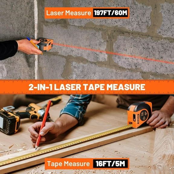 2-in-1 Laser & Tape Measure 197Ft Rechargeable Digital Tool for Construction, , Home Projects