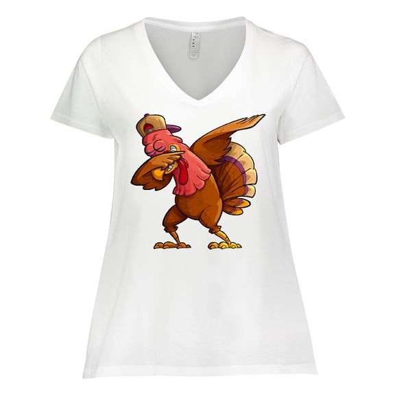 Inktastic Dabbing Turkey Thanksgiving Women's Plus Size V-Neck T-Shirt