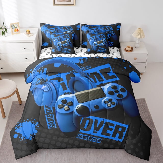 Erosebridal Ensemble de Literie pour Adolescent, Format Double, Ensemble de Lit de Jeu Vidéo, Décoration de Chambre de Gamer, Réversible, Respirant, 7 Pcs