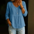 thumbnail image 2 of Ruimatai Womens Peplum Tunic Blouses V Neck Button Front Roll Up Long Sleeve Loose Casual Pullover Tops, 2 of 7