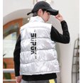 thumbnail image 4 of lnmuld Kids Metallic Stand Collar Puffer Vest Full Zip Side Pockets Letter Print Warm Sleeveless Outerwear Silver,9-10 Years, 4 of 5
