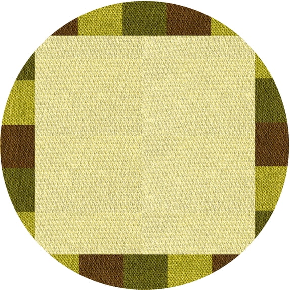 Ahgly Company Machine Washable Indoor Round Transitional Dark Yellow Green Area Rugs, 6' Round