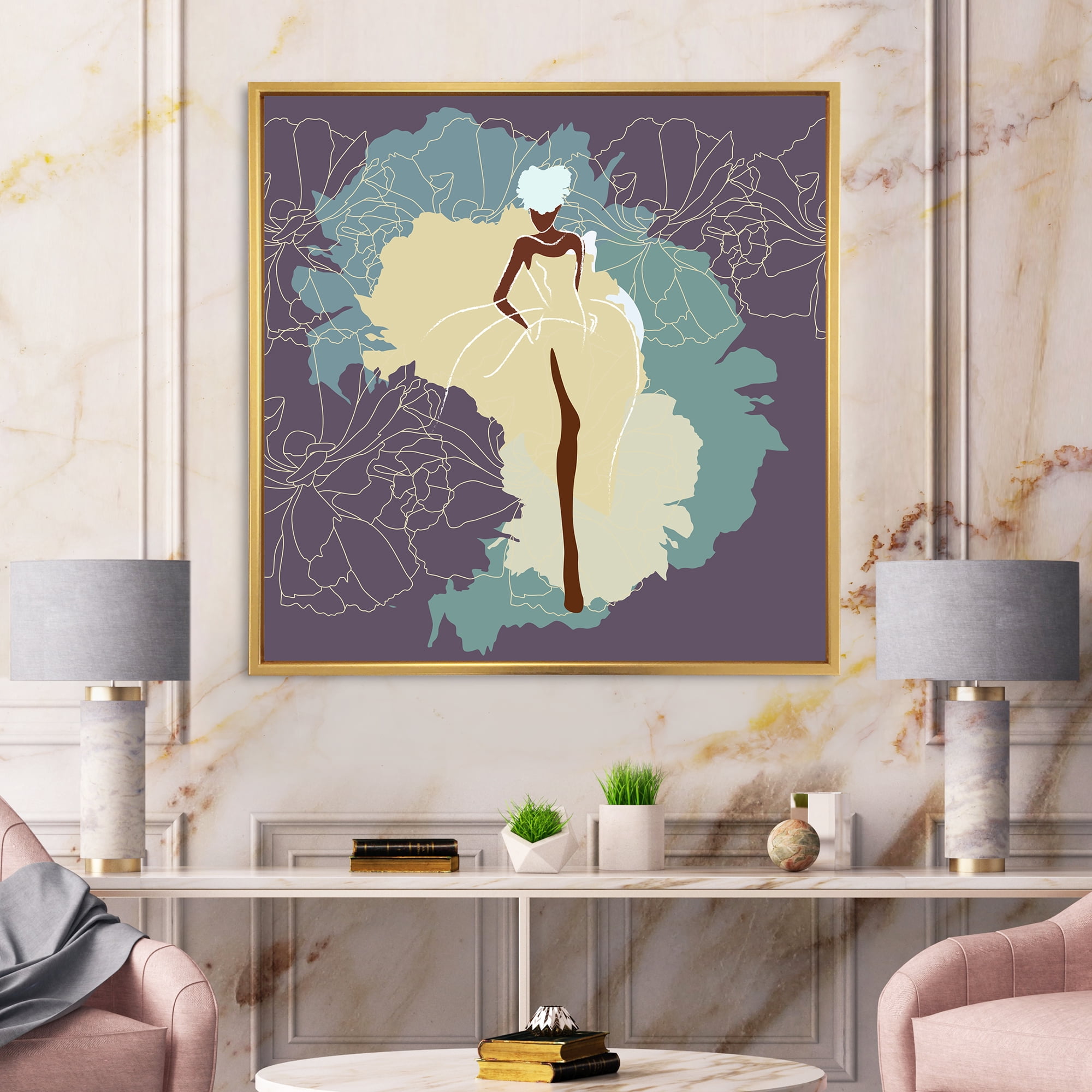 Designart 'Abstract African American Woman In Gorgeous Wedding Dress' Modern Framed Canvas Wall Art Print