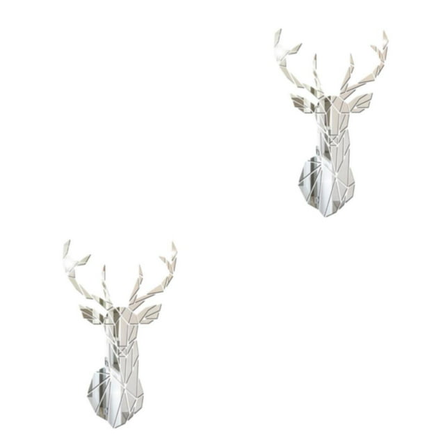 relayinert Easy To Paste And Remove 3D Deer Head Mirror Wall Sticker For Quick Decor Updates Living Space silver M 2Set