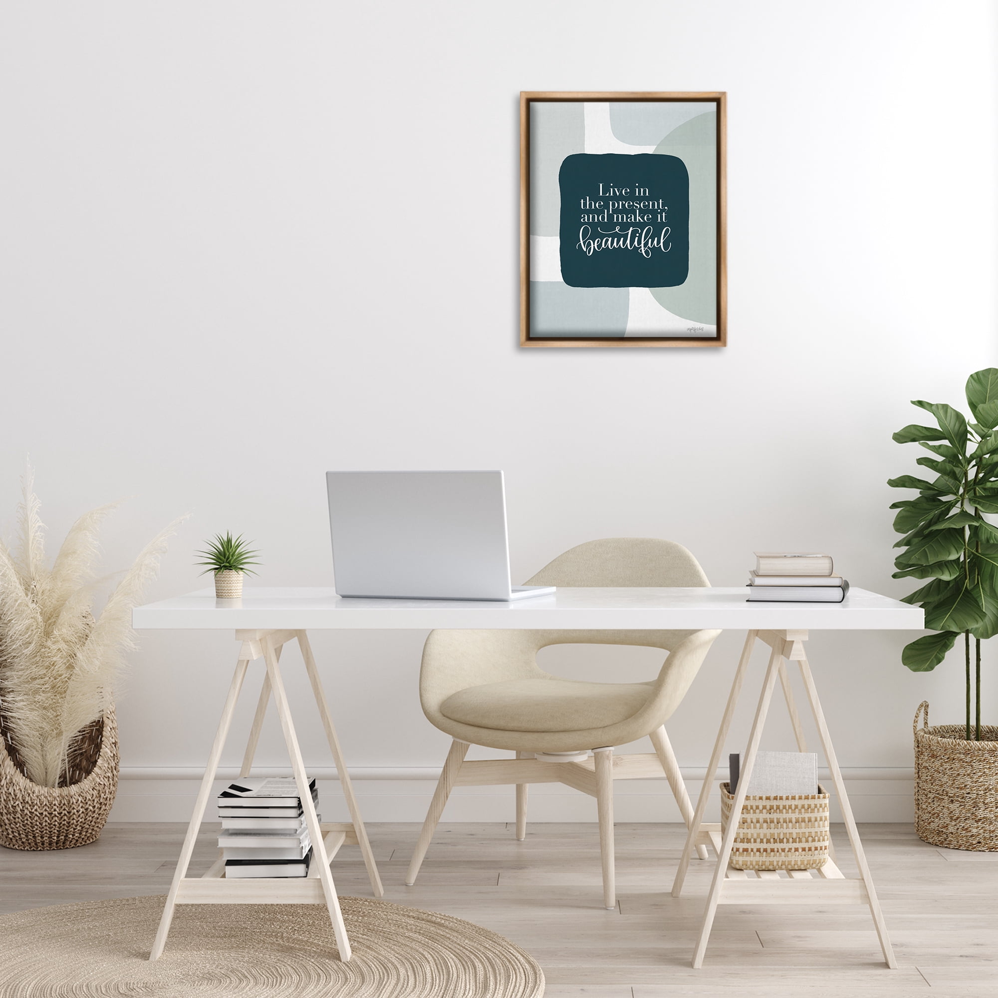 Stupell Industries Live In The Present Typography Painting Brown Floater Framed Art Print Wall Art, 17 x 21