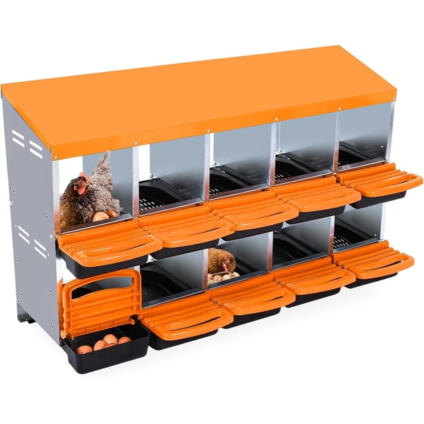 10 - hole metal chicken nesting boxes para egg - laying chickens: 2 mounting options, roll - away egg design, grande ventilation holes, easy to clean