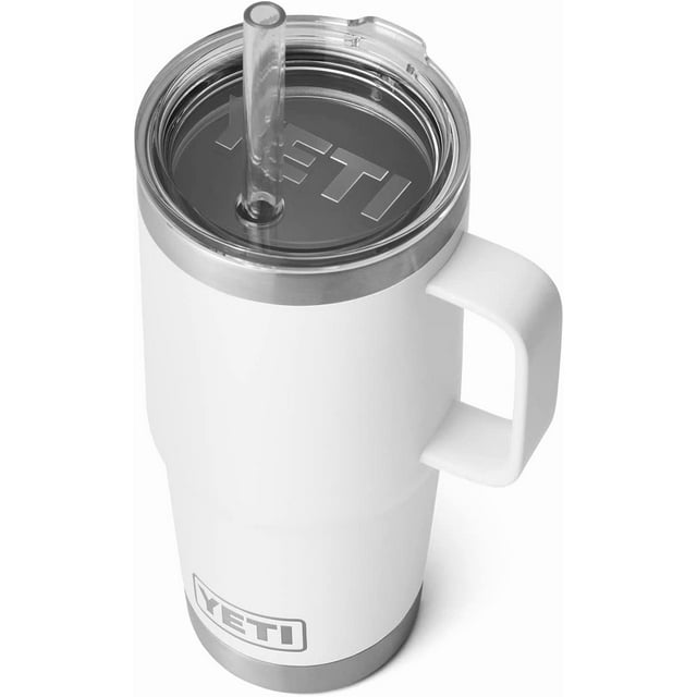 YETI Rambler Tasse à Paille 25 oz, Isolée sous Vide, Acier Inoxydable, Blanc