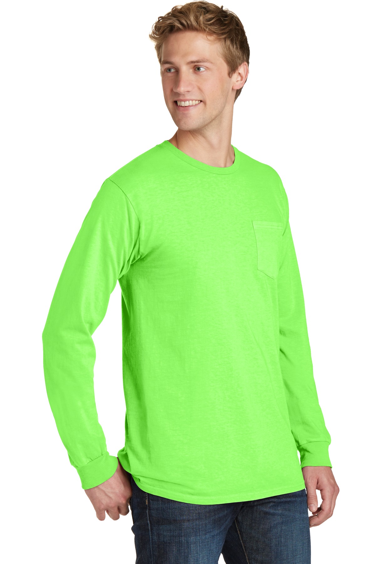 Port & Company Pigment Dyed Long Sleeve Pocket Tee-M (Neon Green) - image 4 of 6