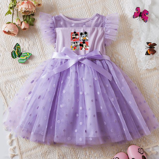 Mickey Minnie Mouse Robe de Bébé Fille 2-6 Ans Jupe en Maille Princesse Été Sans Manches Robes de Fête de Mariage pour Filles Été