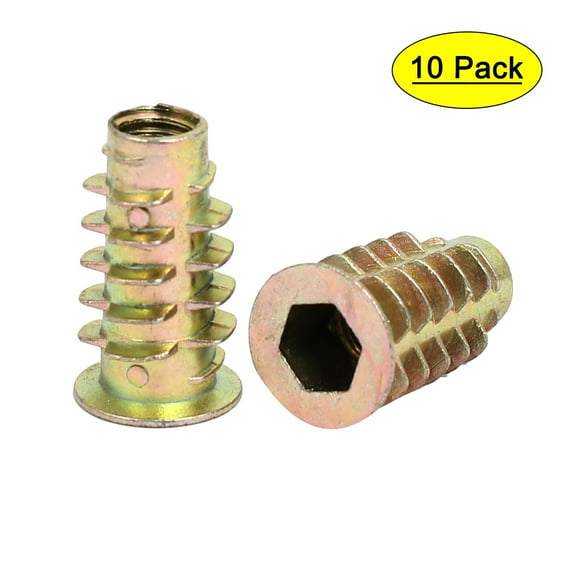 M6x20mm Interface Hex Socket Threaded Insert Nuts 10Pcs for Wood Furniture